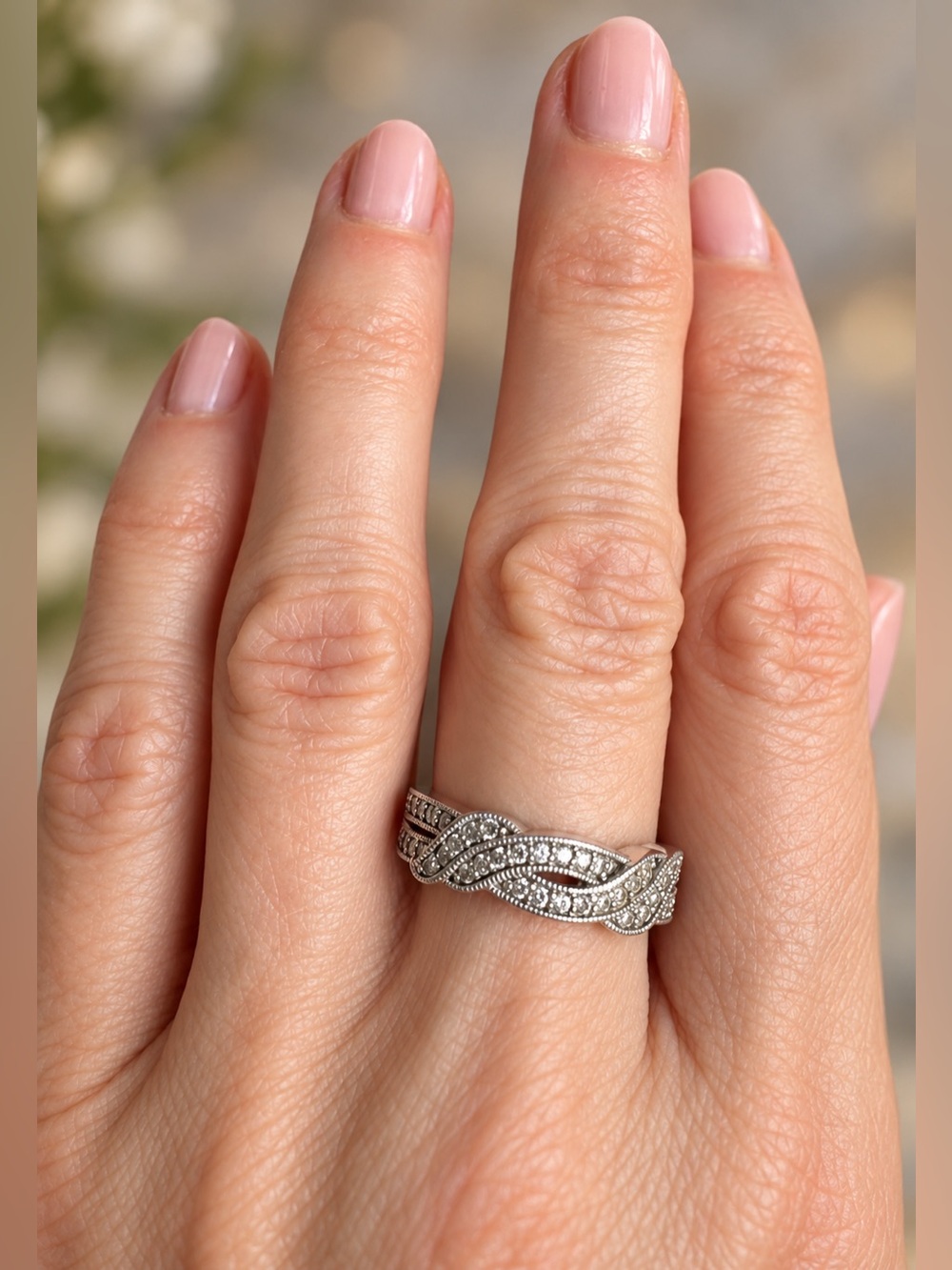 Vintage 925 Sterling Silver CZ Infinity Twist Braided Band Ring Size 6